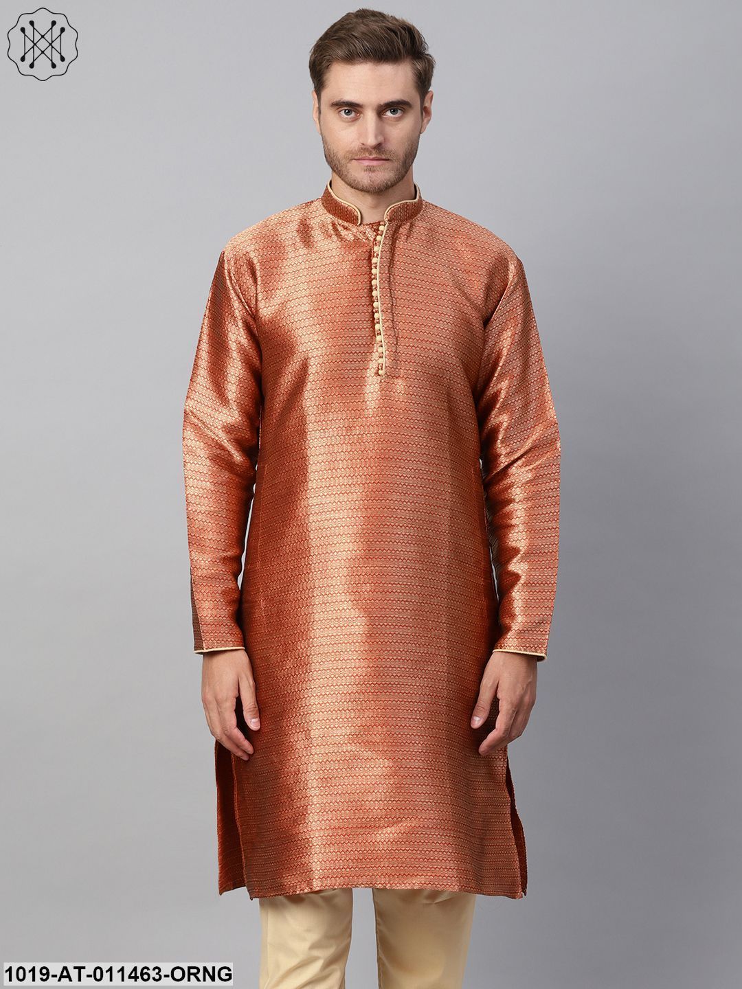 Men's Silk Blend Rust Orange Only Long Kurta