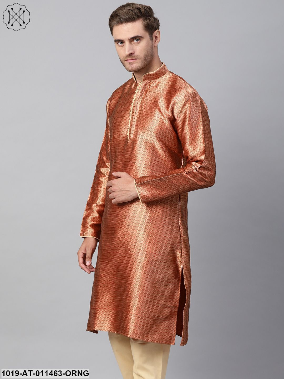 Men's Silk Blend Rust Orange Only Long Kurta