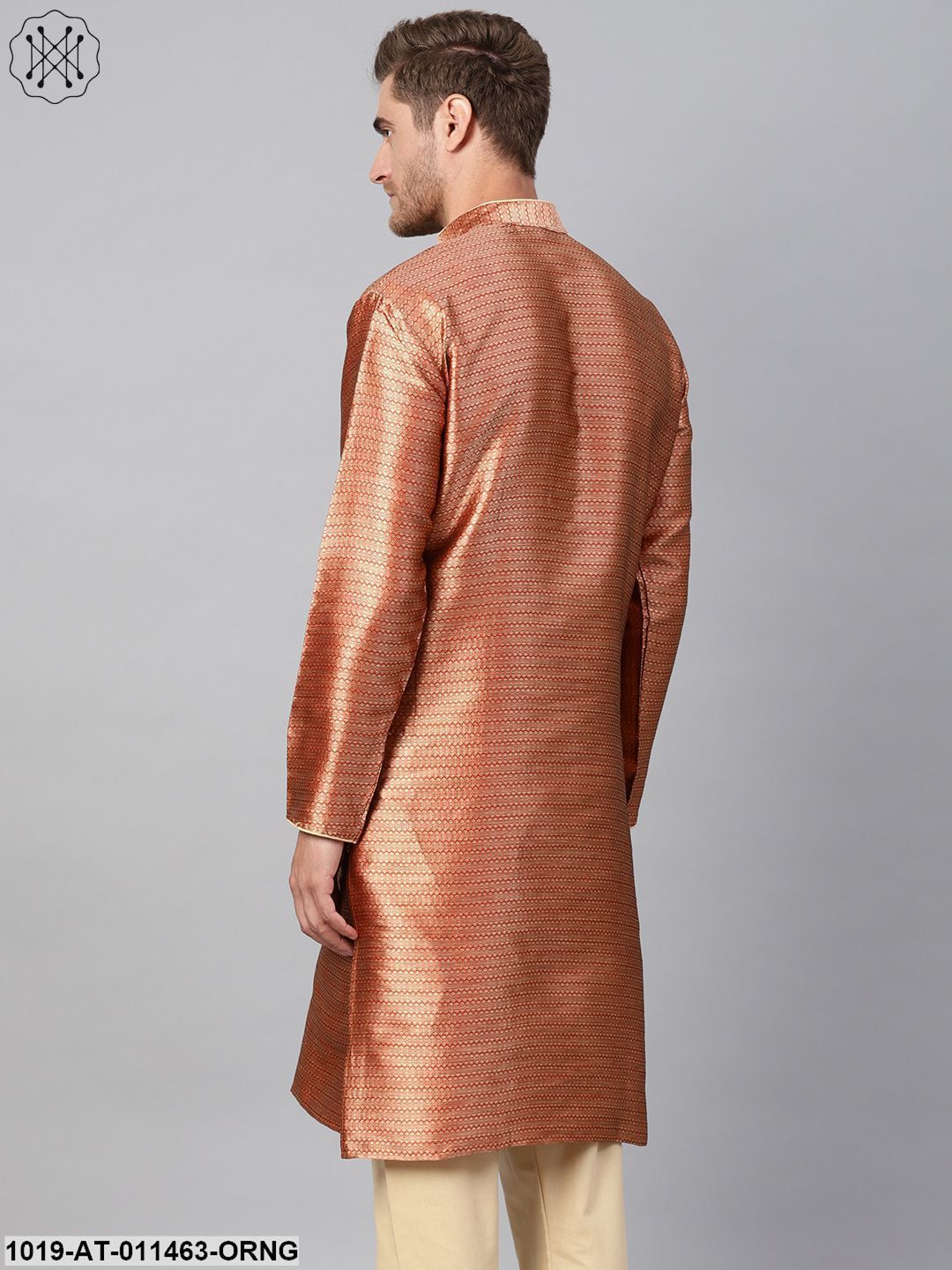 Men's Silk Blend Rust Orange Only Long Kurta
