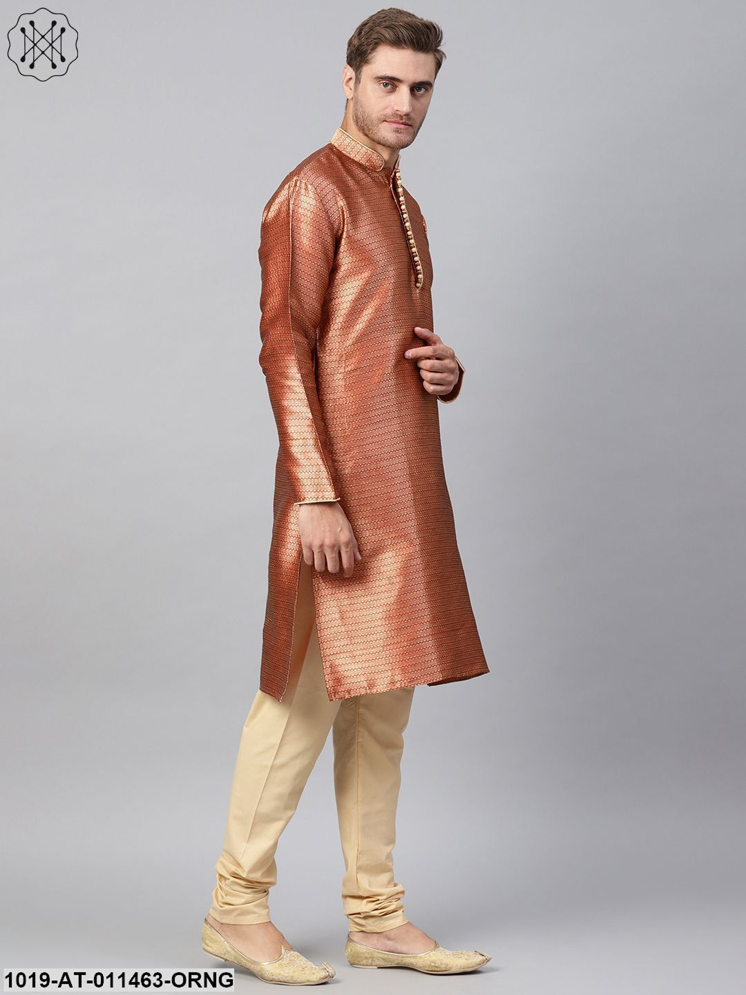 Men's Silk Blend Rust Orange Only Long Kurta