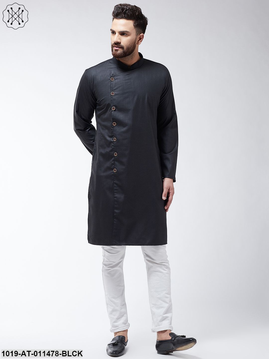 Men's Cotton Black Solid Only Long Kurta