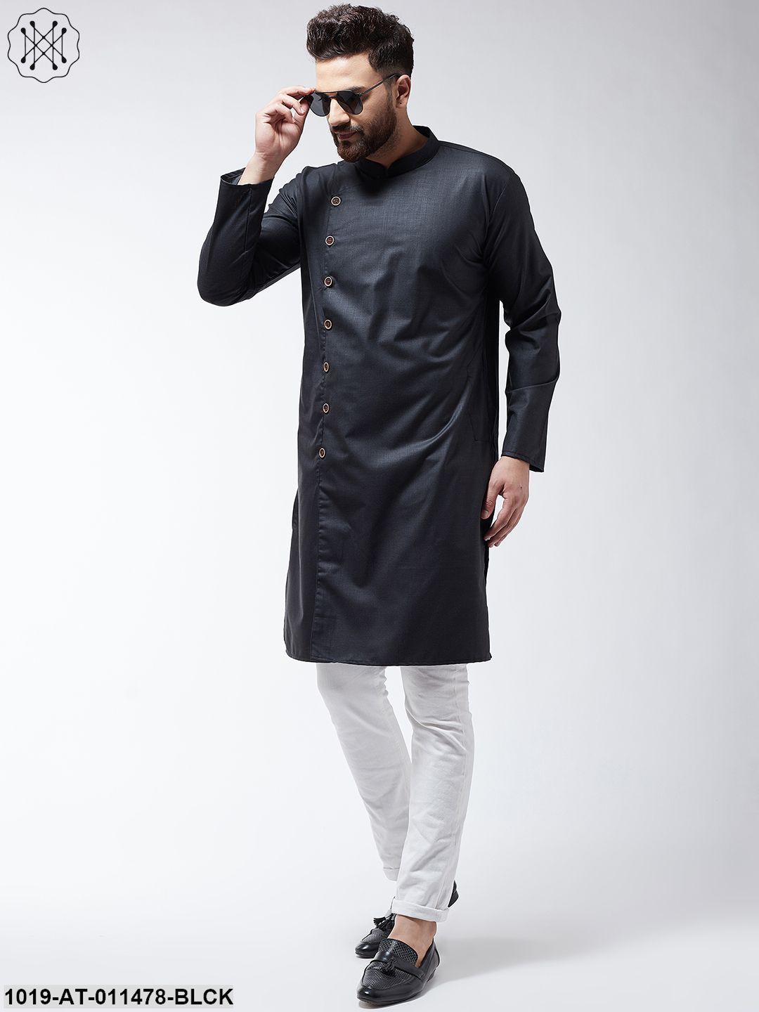Men's Cotton Black Solid Only Long Kurta