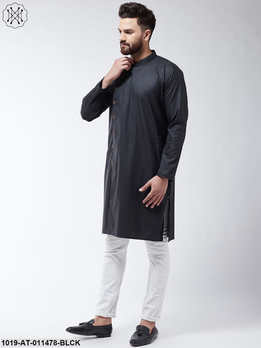Men's Cotton Black Solid Only Long Kurta