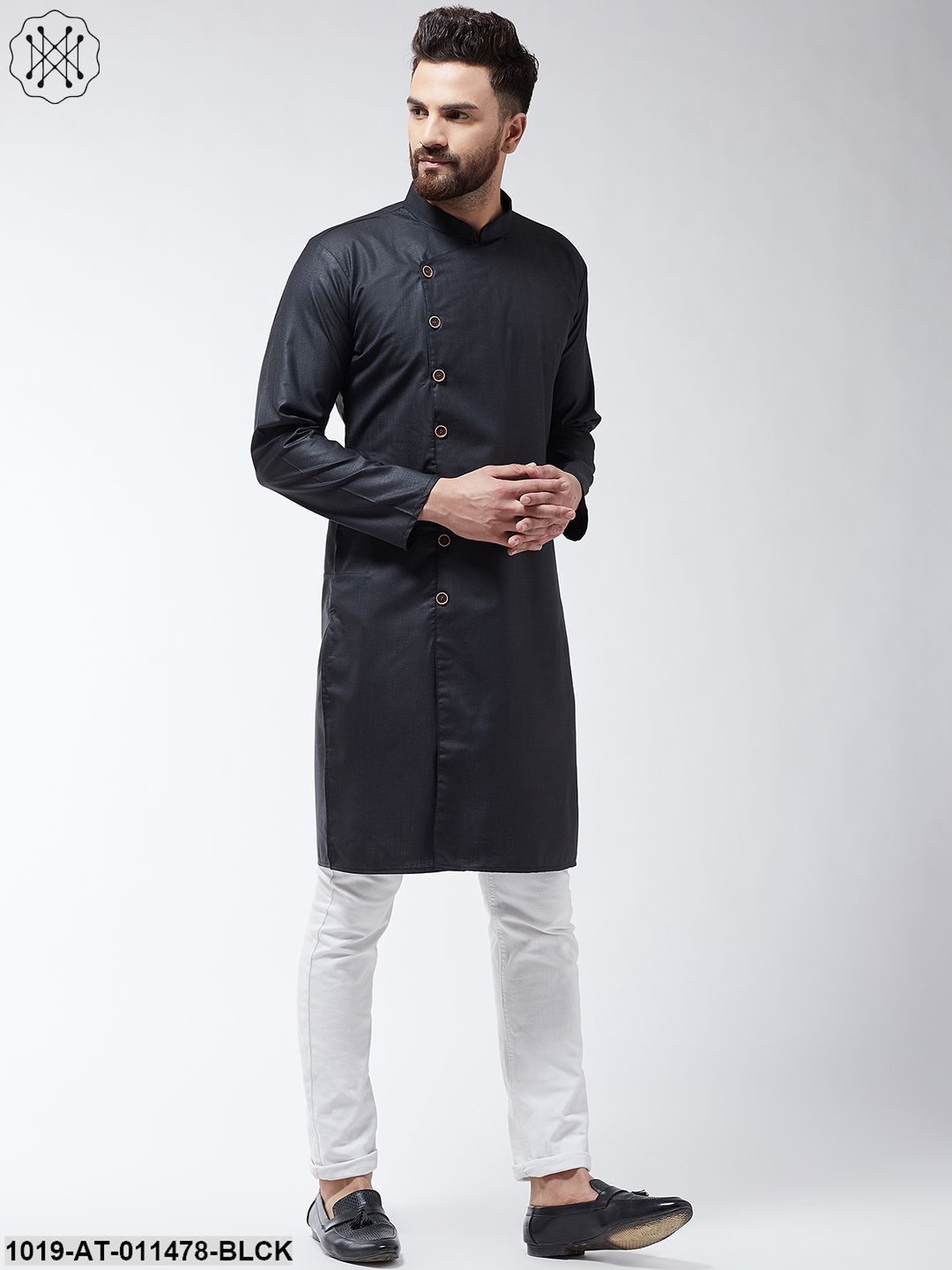 Men's Cotton Black Solid Only Long Kurta