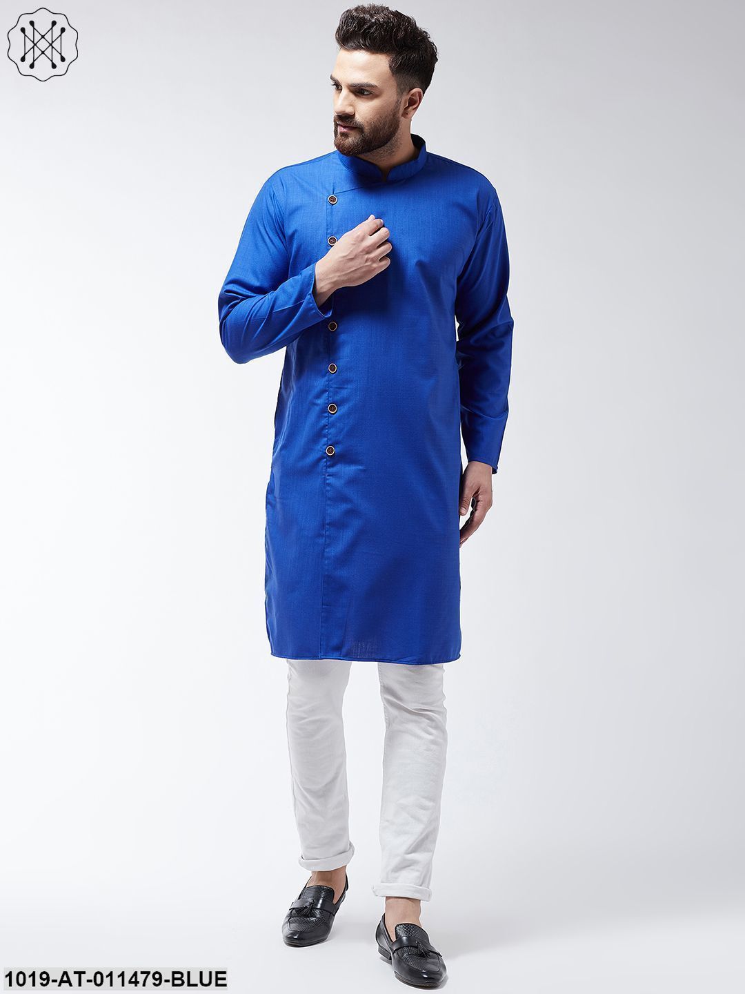 Men's Cotton Royal Blue Solid Only Long Kurta