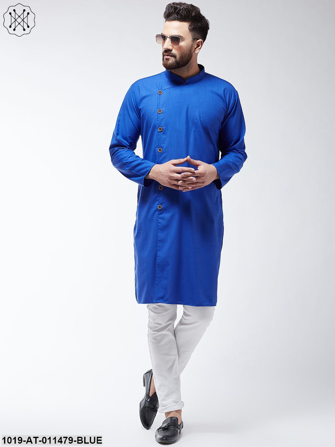 Men's Cotton Royal Blue Solid Only Long Kurta