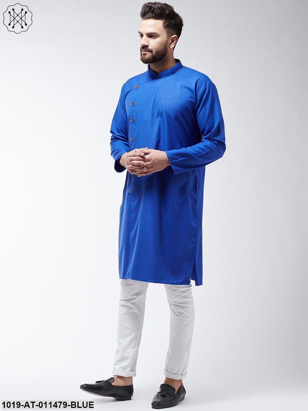 Men's Cotton Royal Blue Solid Only Long Kurta