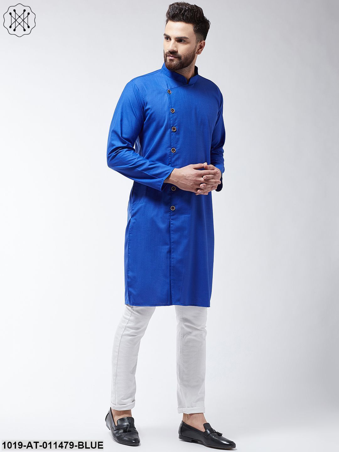 Men's Cotton Royal Blue Solid Only Long Kurta
