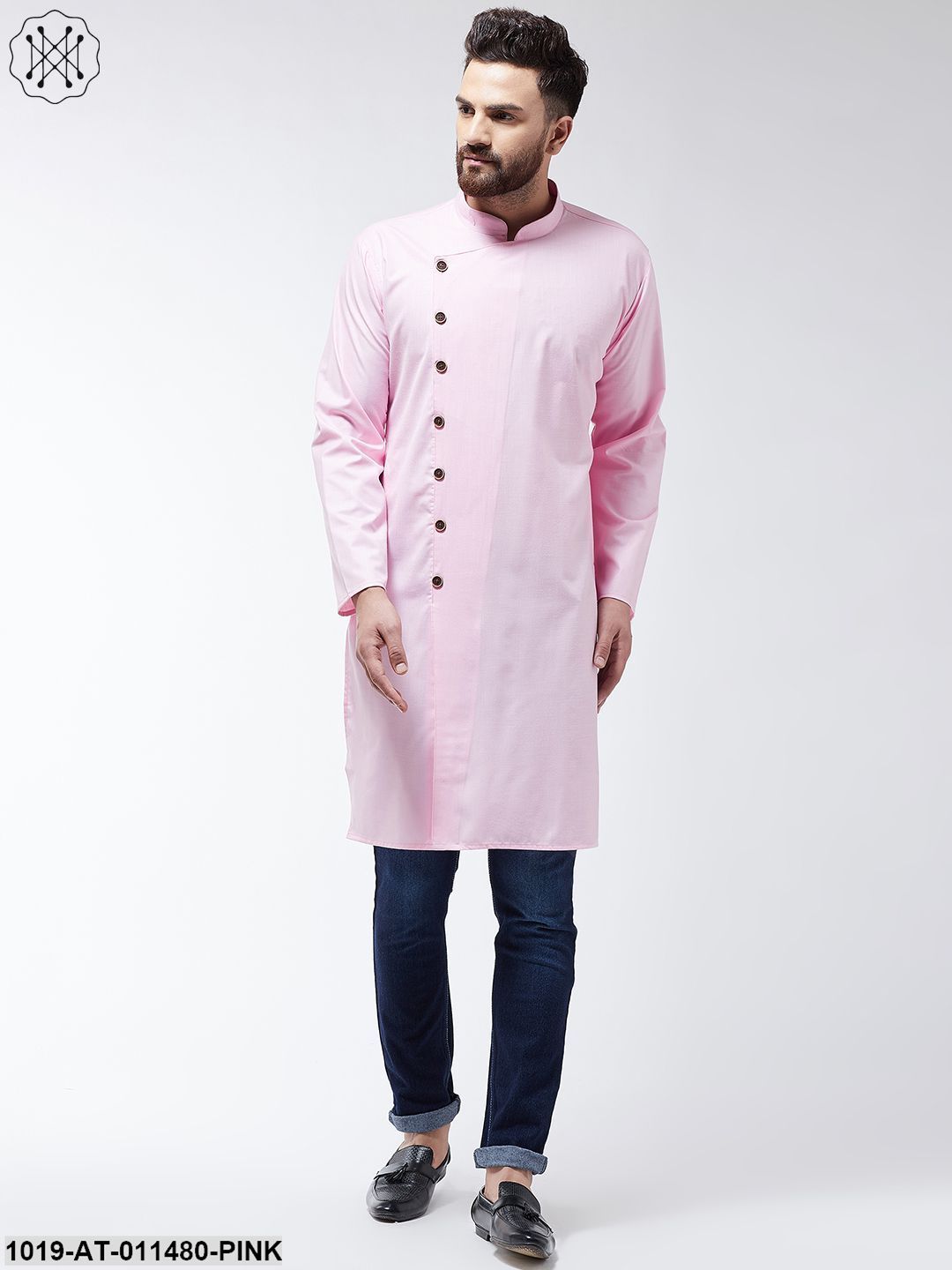 Men's Cotton Pink Solid Only Long Kurta