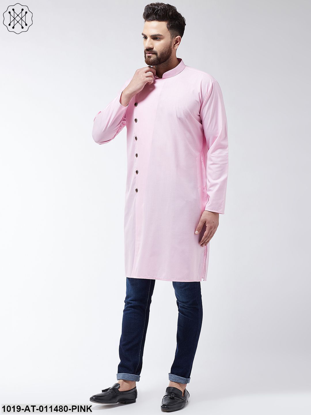 Men's Cotton Pink Solid Only Long Kurta