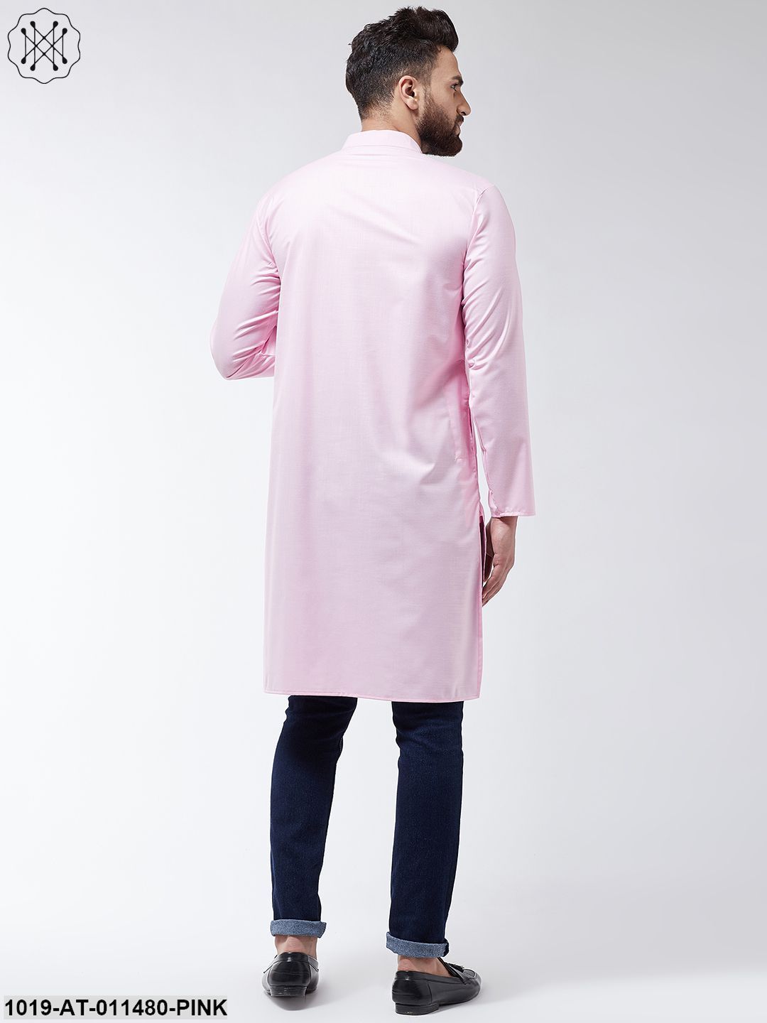 Men's Cotton Pink Solid Only Long Kurta