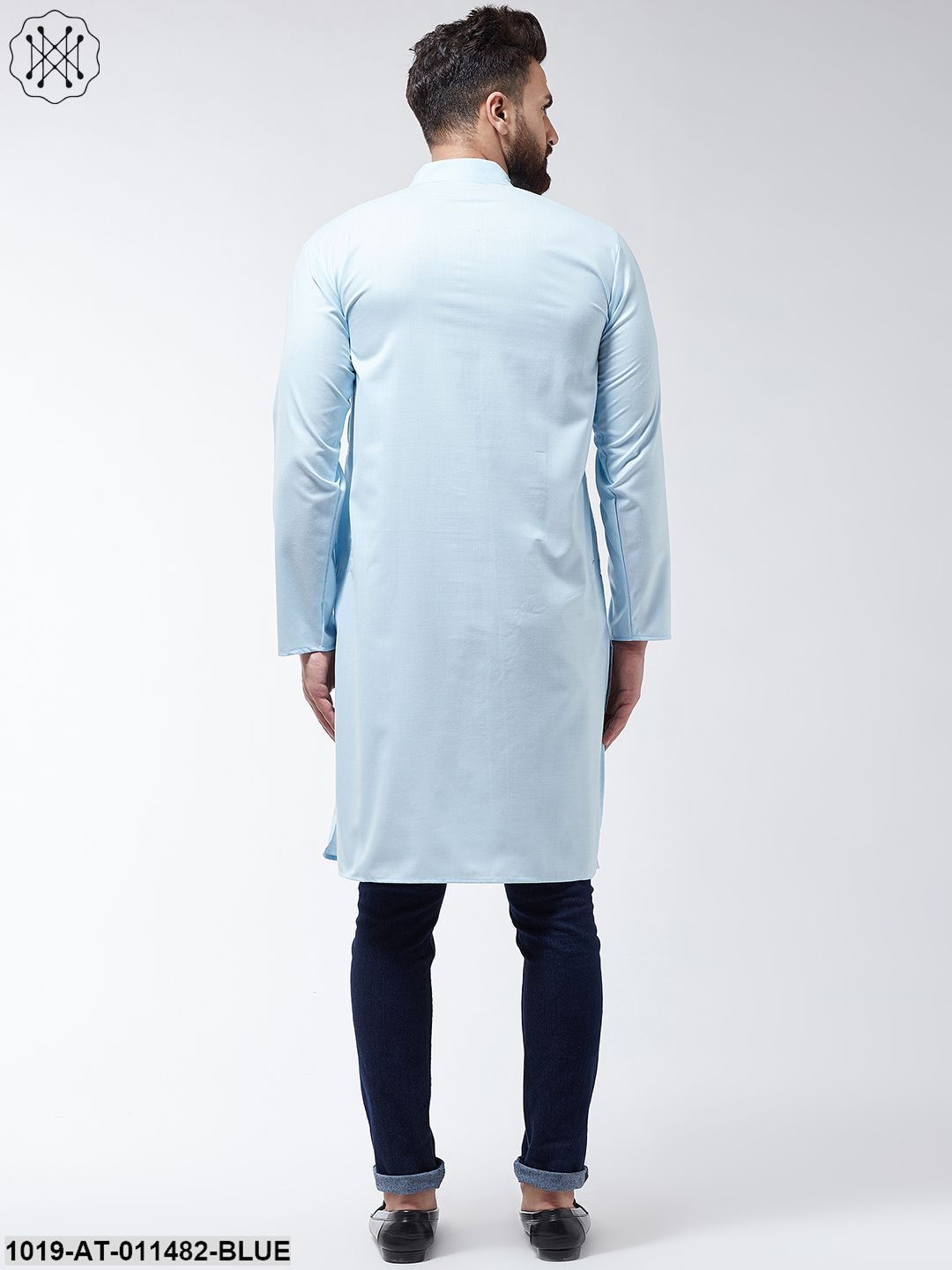 Men's Cotton Sky Blue Solid Only Long Kurta