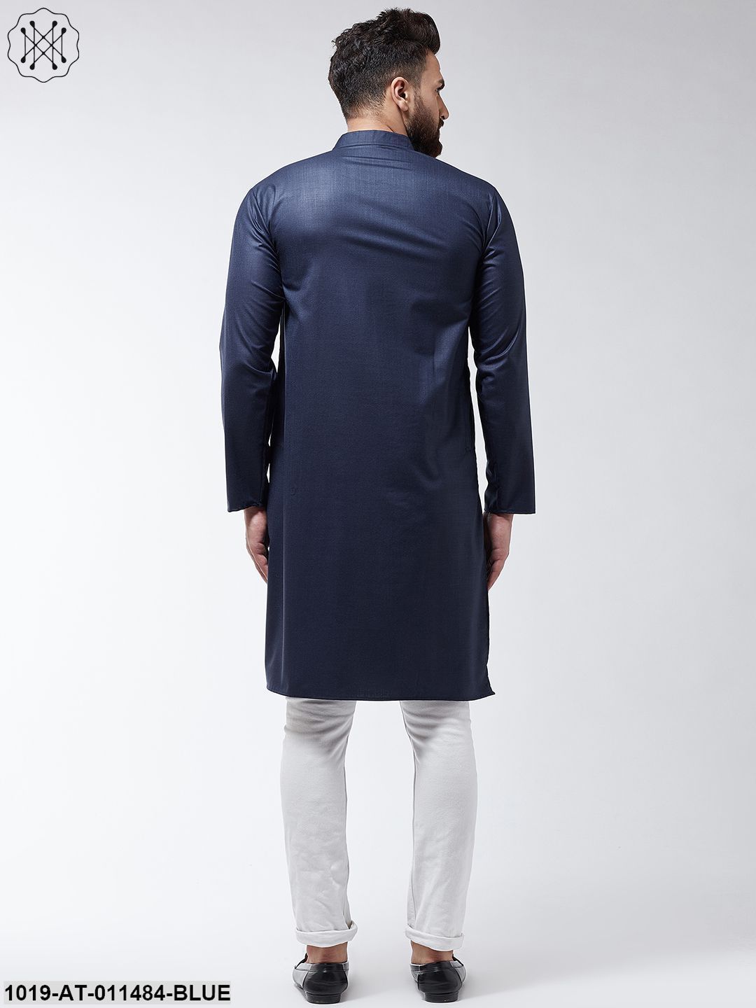 Men's Cotton Navy Blue Solid Only Long Kurta