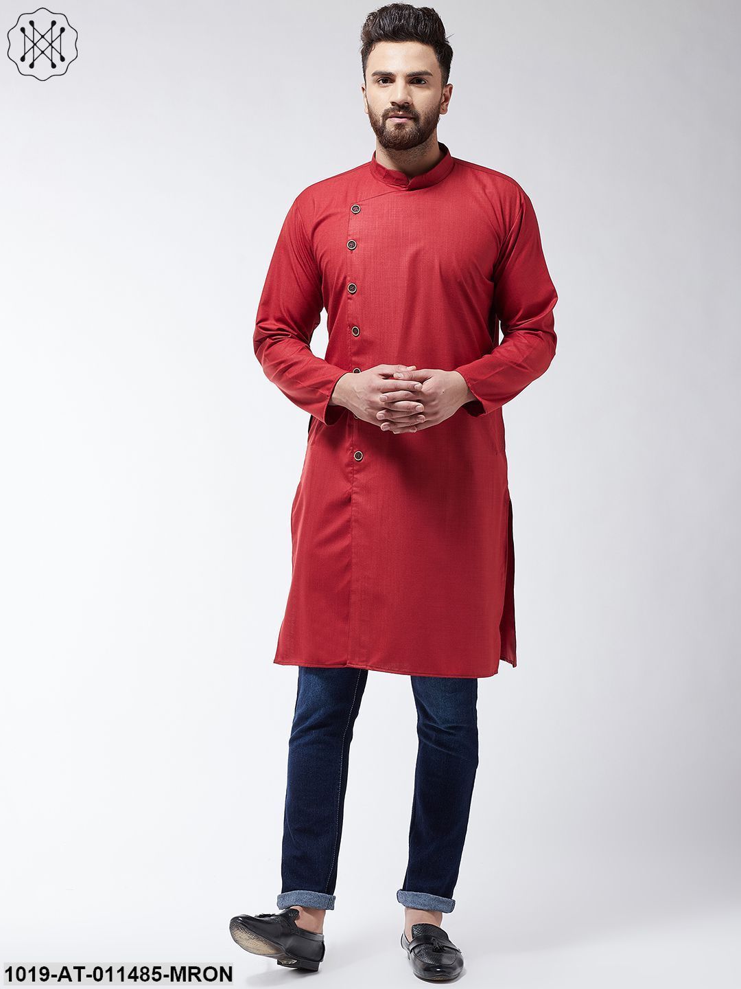 Men's Cotton Maroon Solid Only Long Kurta