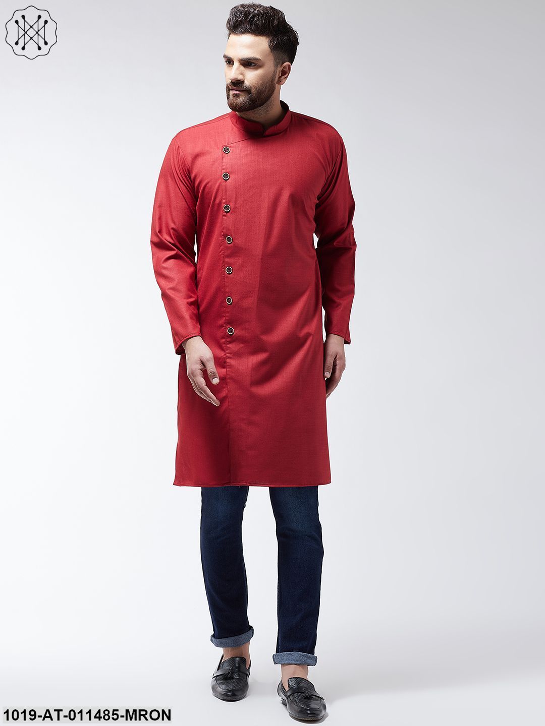 Men's Cotton Maroon Solid Only Long Kurta