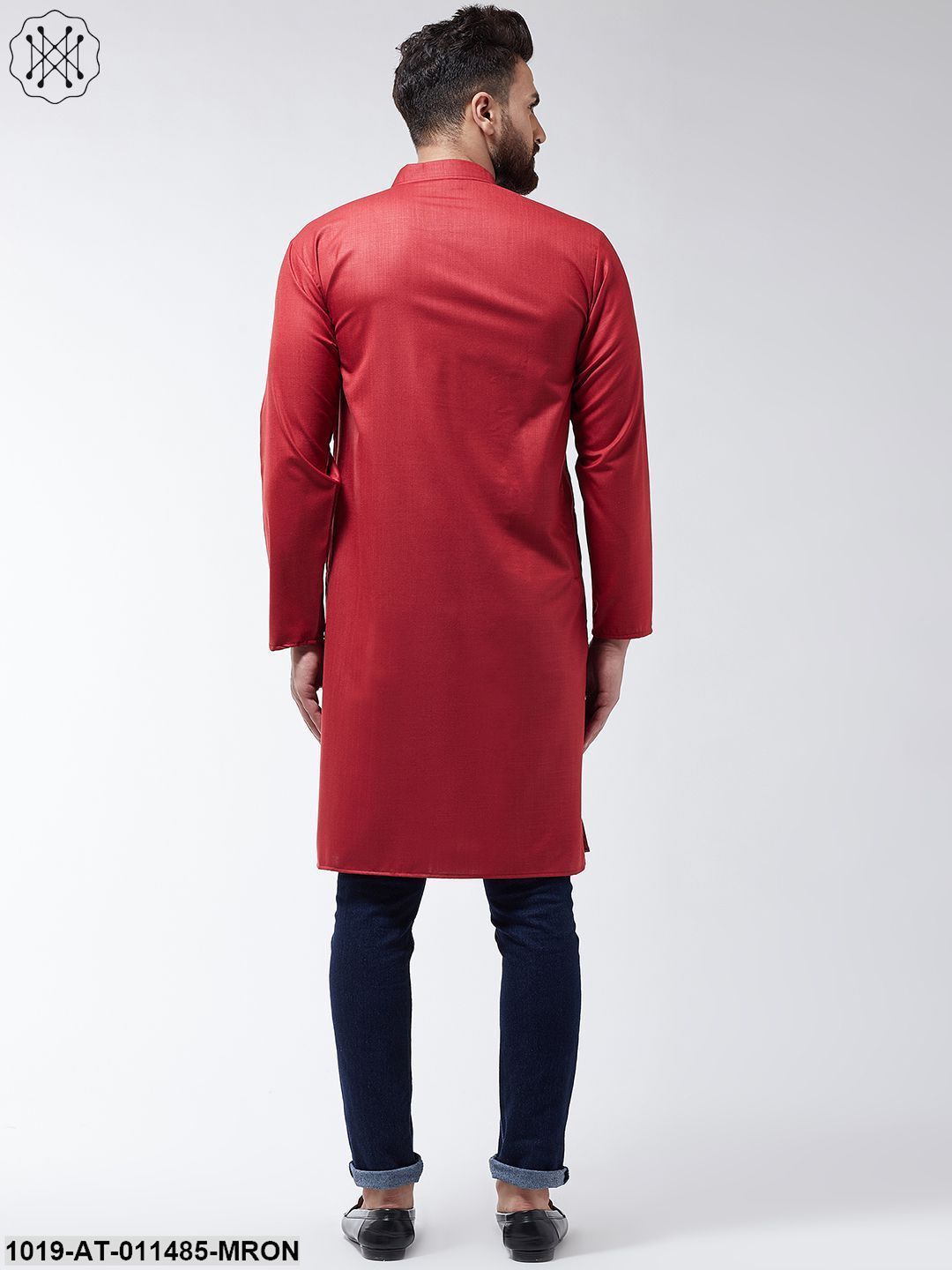 Men's Cotton Maroon Solid Only Long Kurta