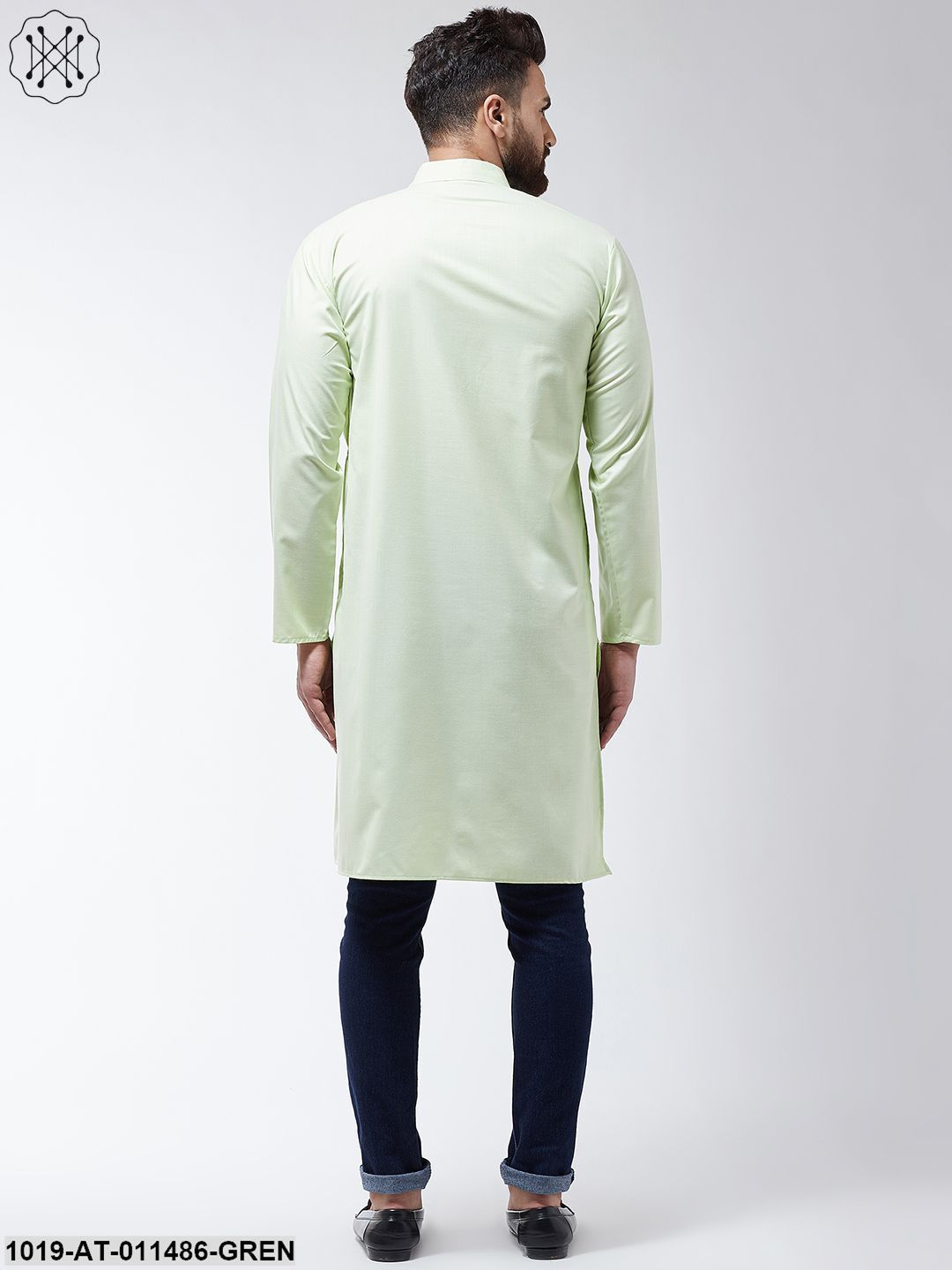 Men's Cotton Light Green Solid Only Long Kurta