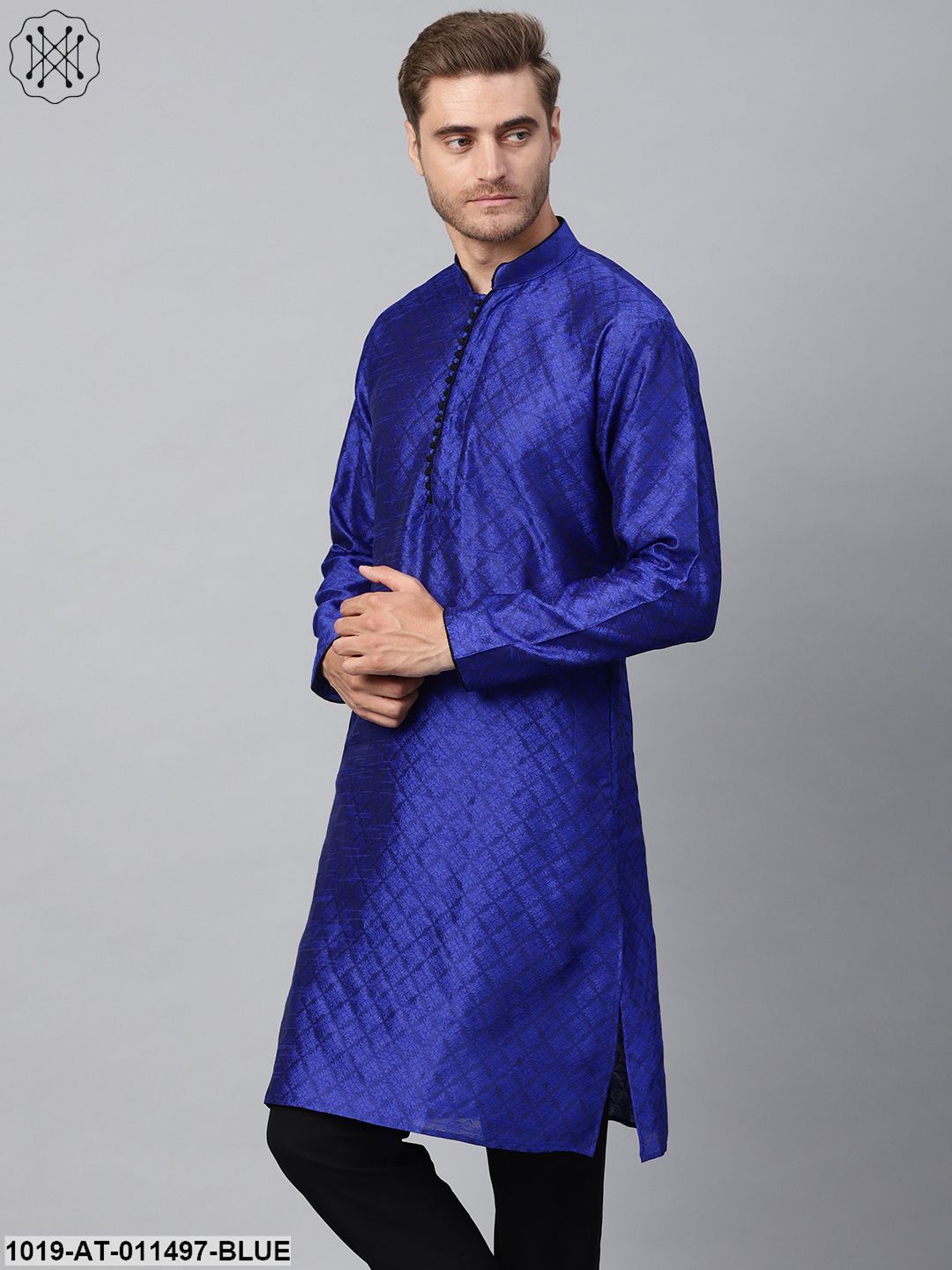 Men's Silk Blend Royal Blue Only Long Kurta