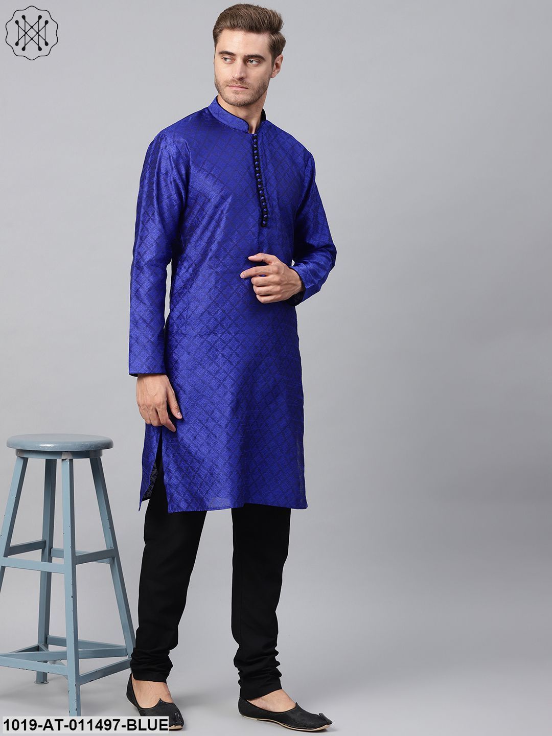 Men's Silk Blend Royal Blue Only Long Kurta