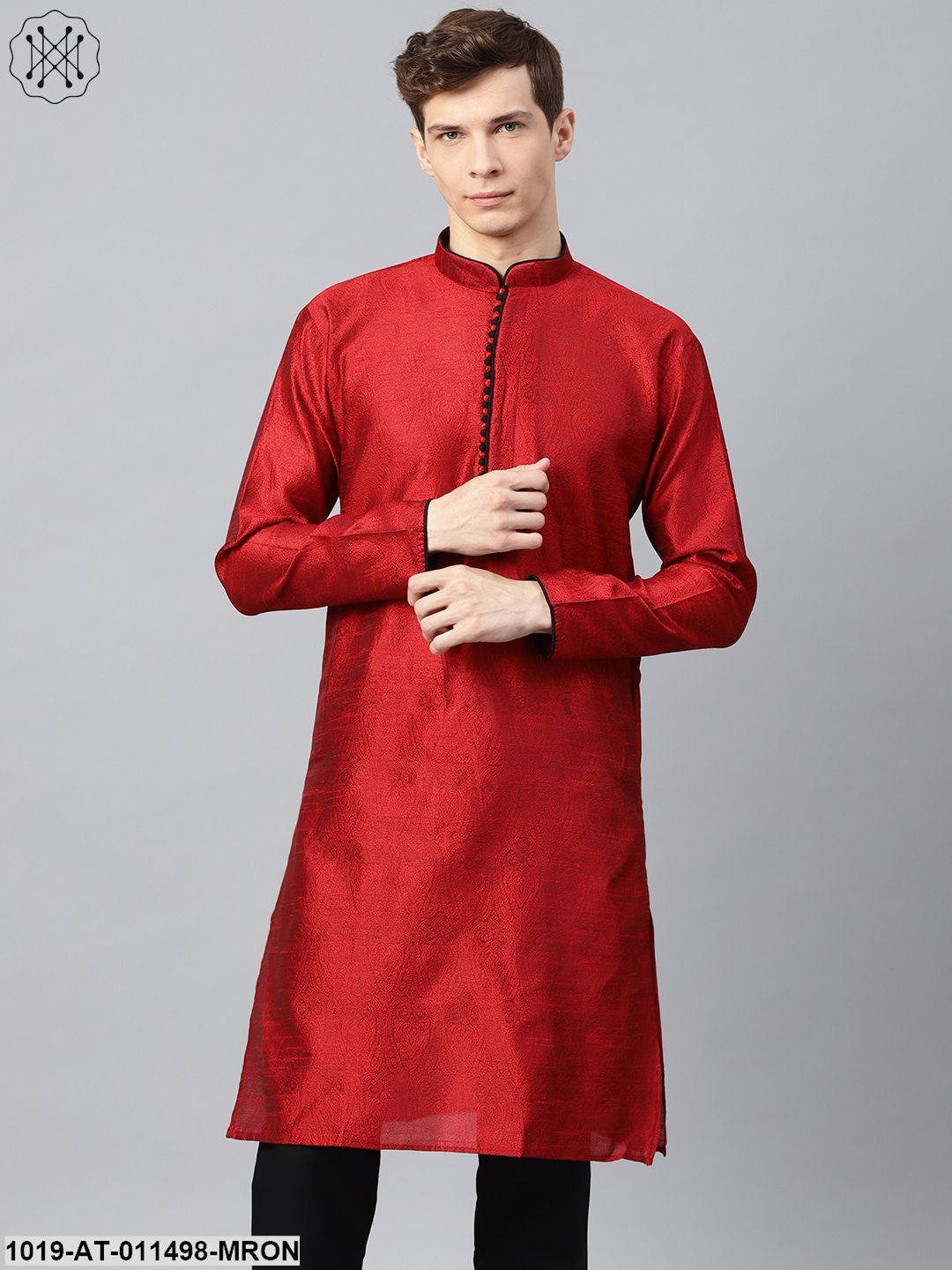 Men's Silk Blend Maroon Only Long Kurta