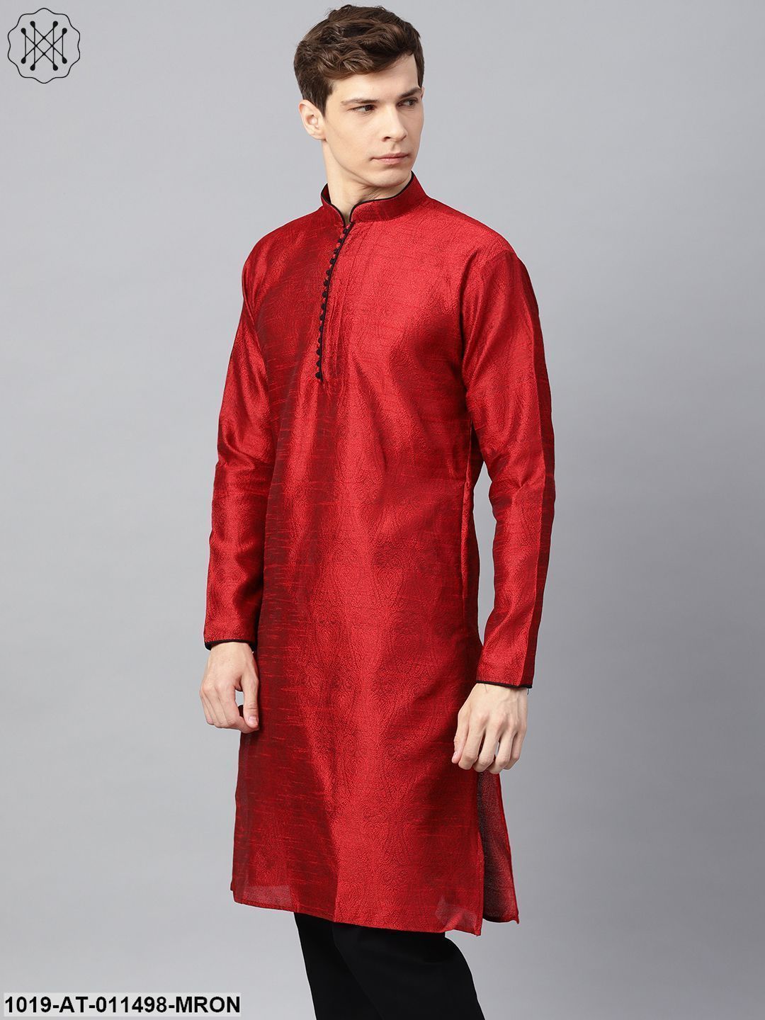 Men's Silk Blend Maroon Only Long Kurta