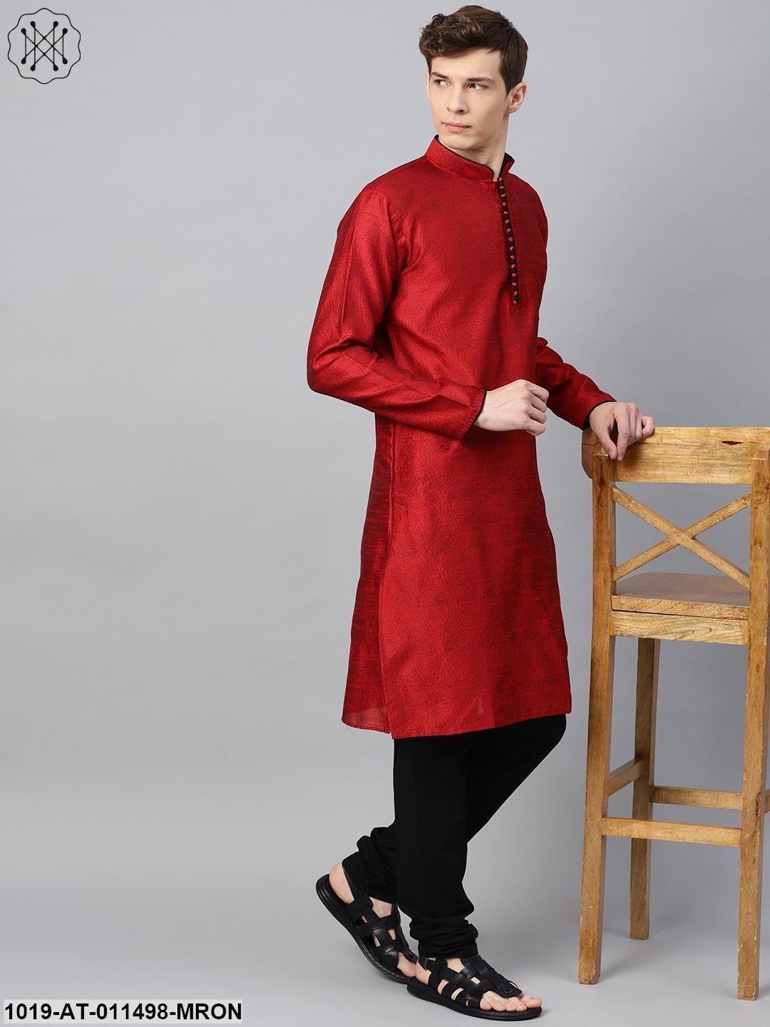 Men's Silk Blend Maroon Only Long Kurta