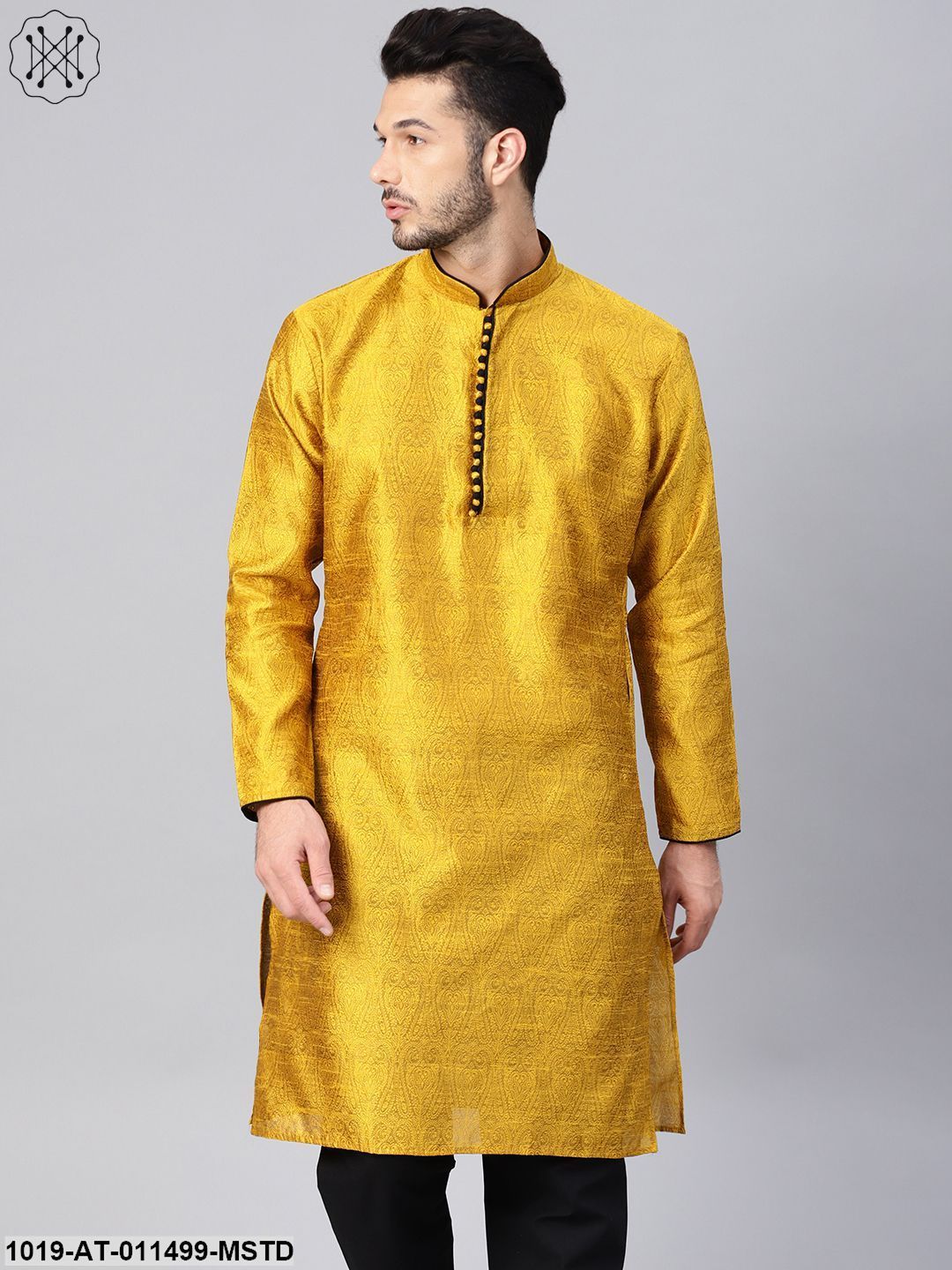 Men's Silk Blend Mustard Only Long Kurta