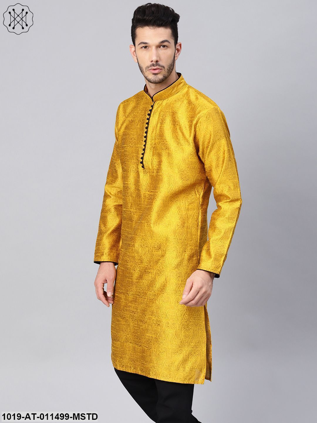 Men's Silk Blend Mustard Only Long Kurta