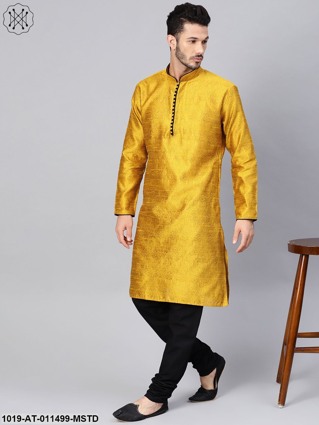 Men's Silk Blend Mustard Only Long Kurta