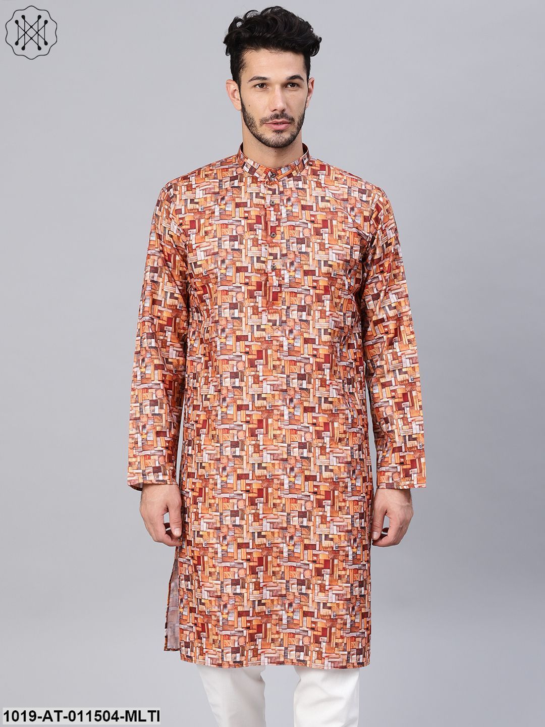Men's Cotton Blend Multicolor Printed Only Long Kurta