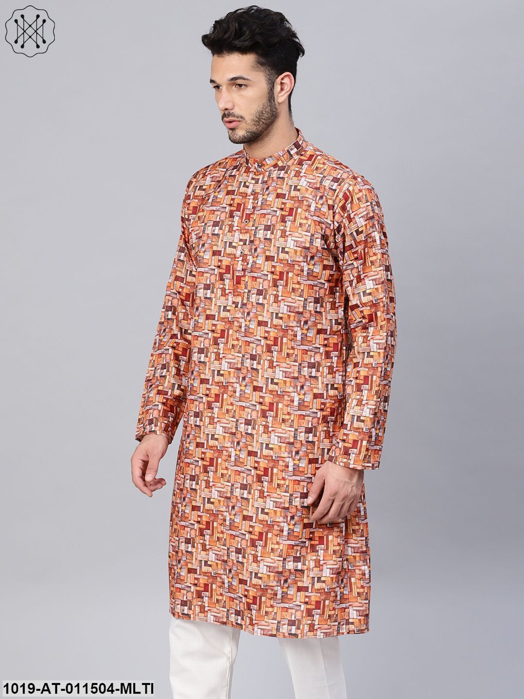 Men's Cotton Blend Multicolor Printed Only Long Kurta