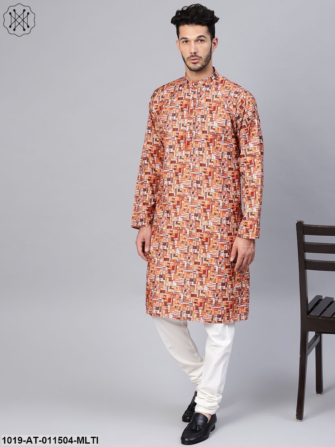 Men's Cotton Blend Multicolor Printed Only Long Kurta