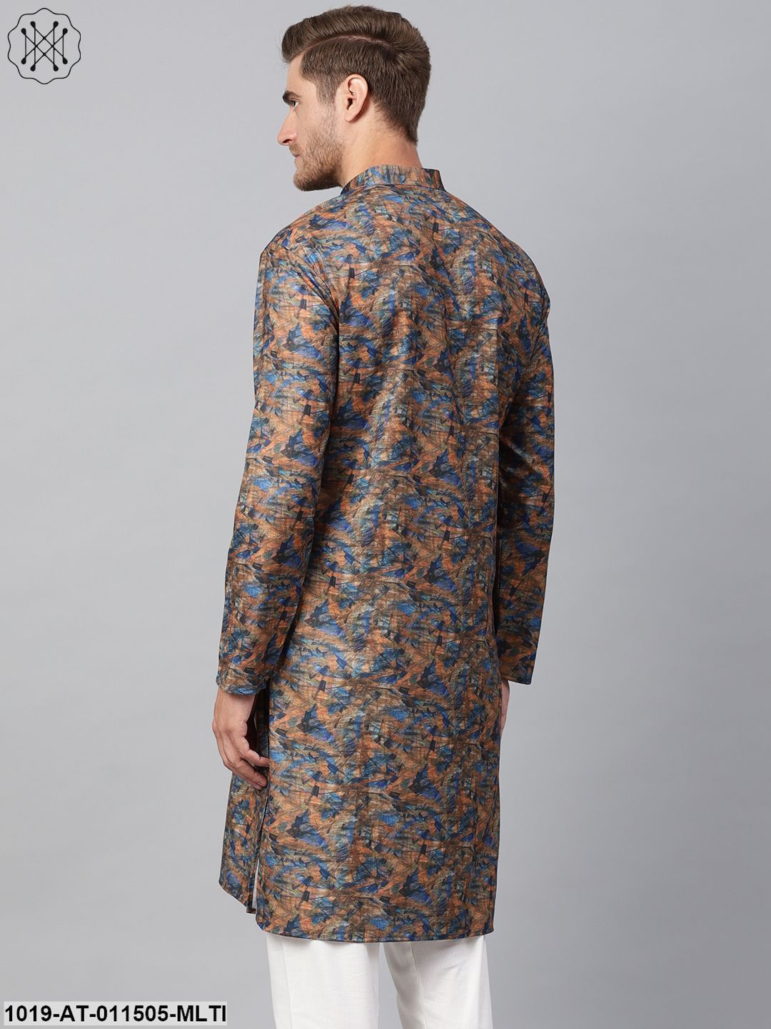 Men's Cotton Blend Multicolor Printed Only Long Kurta