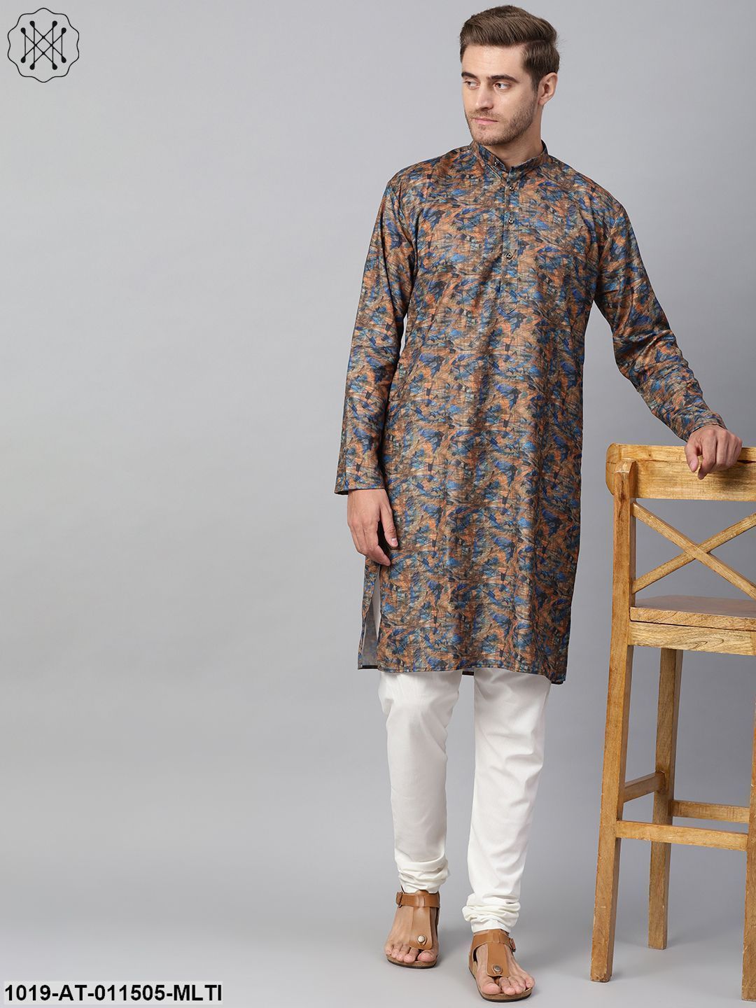 Men's Cotton Blend Multicolor Printed Only Long Kurta