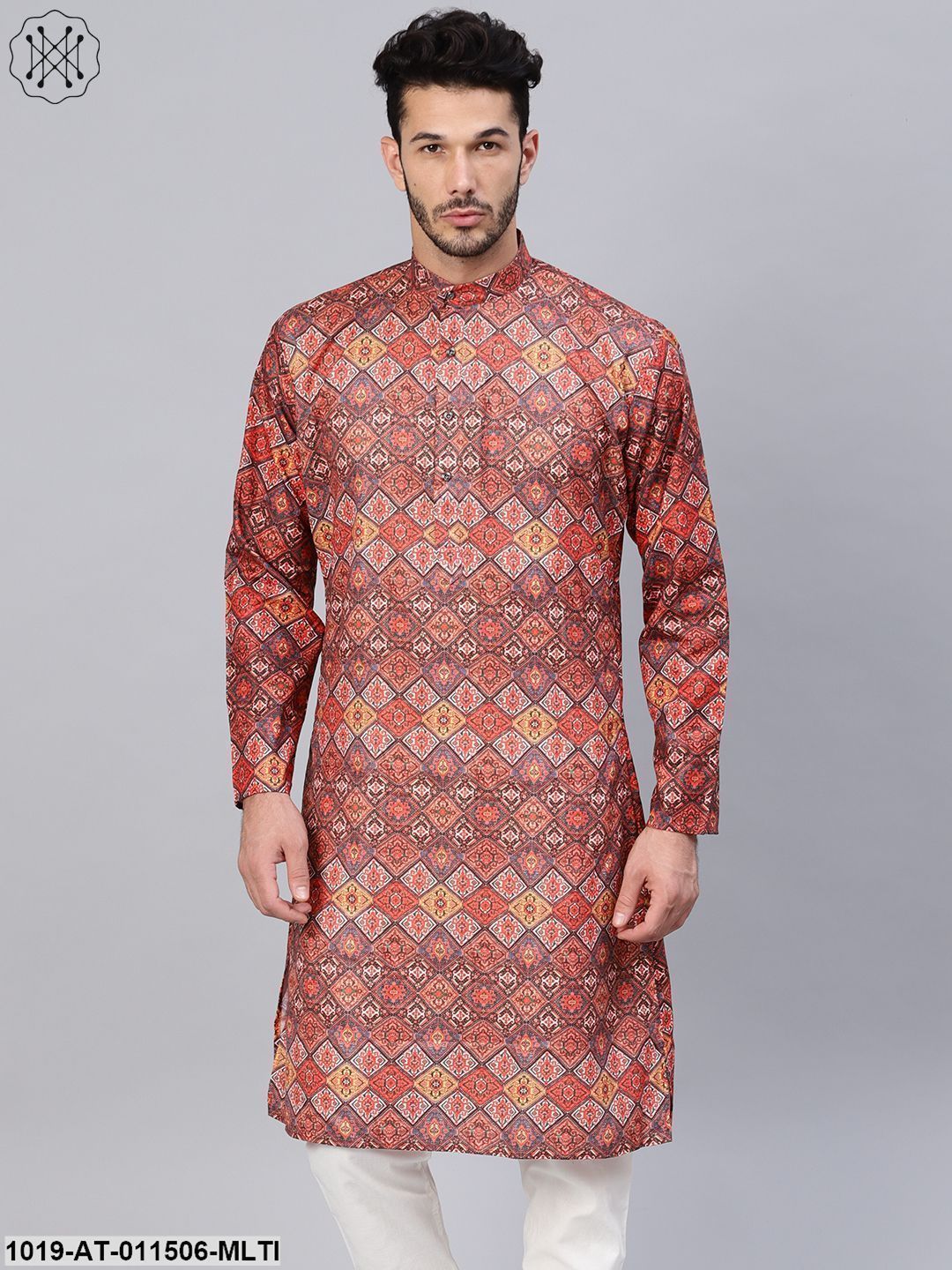 Men's Cotton Blend Multicolor Printed Only Long Kurta