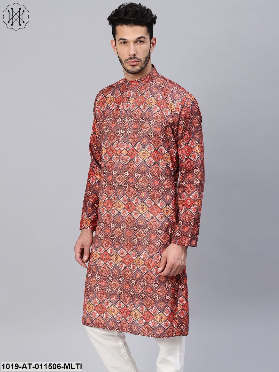 Men's Cotton Blend Multicolor Printed Only Long Kurta