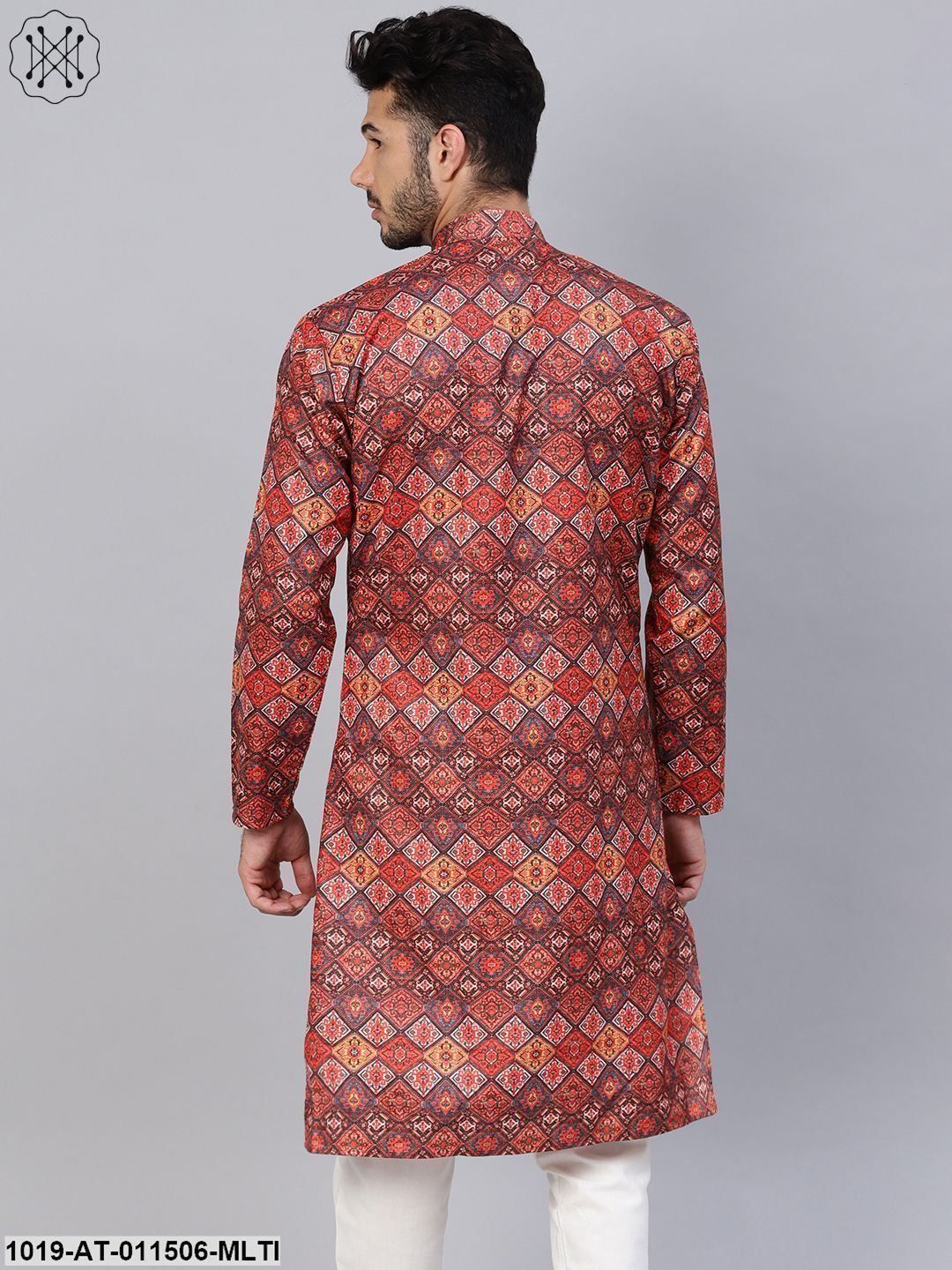 Men's Cotton Blend Multicolor Printed Only Long Kurta