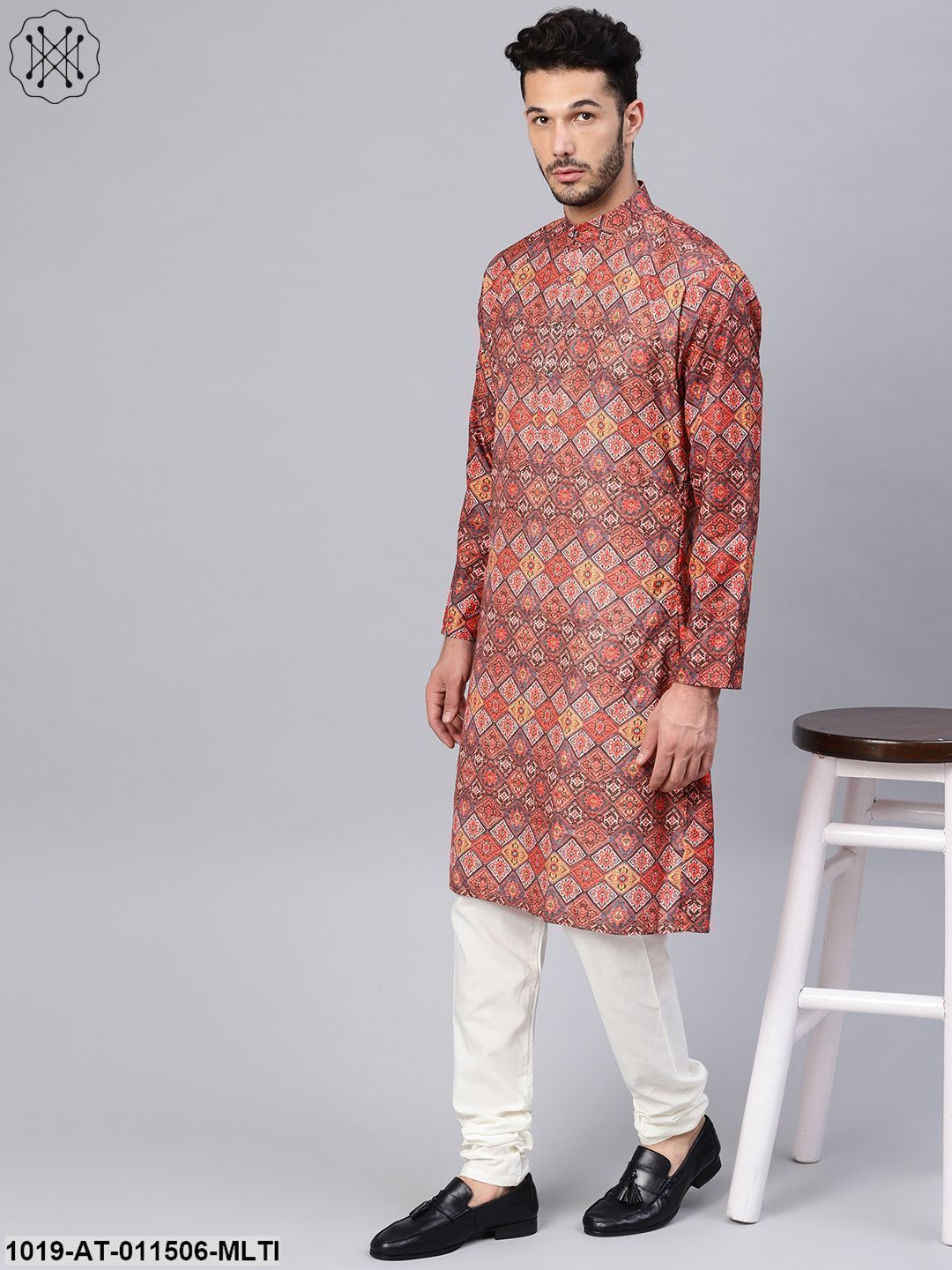 Men's Cotton Blend Multicolor Printed Only Long Kurta