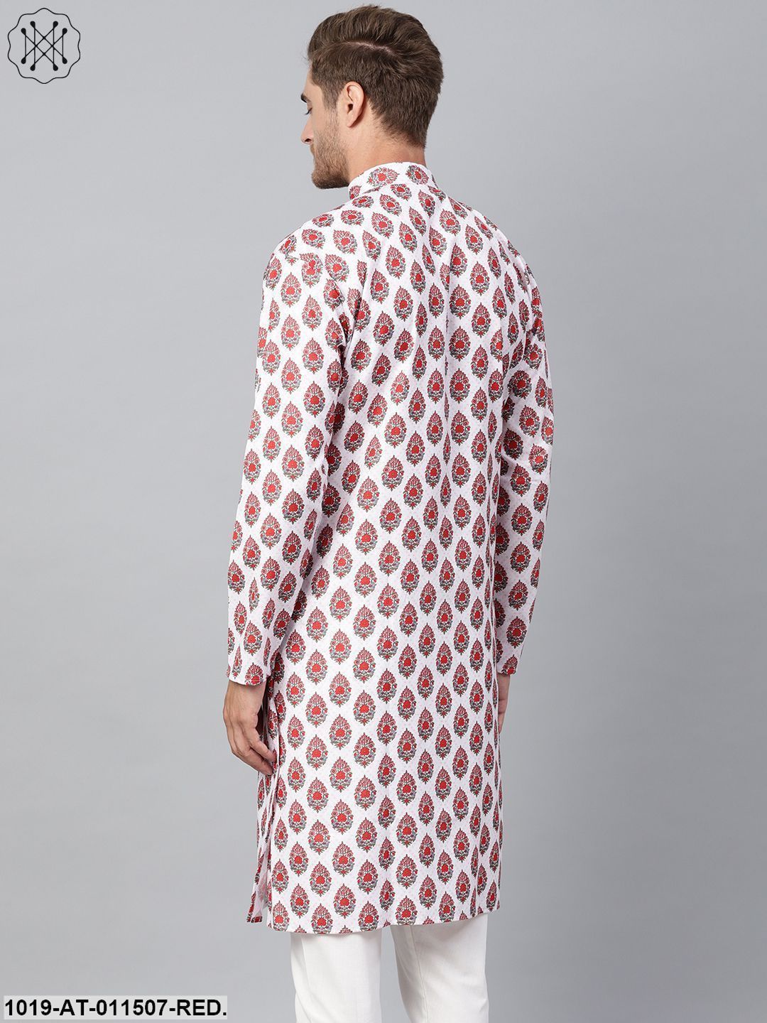 Men's Cotton Blend Red Printed Only Long Kurta