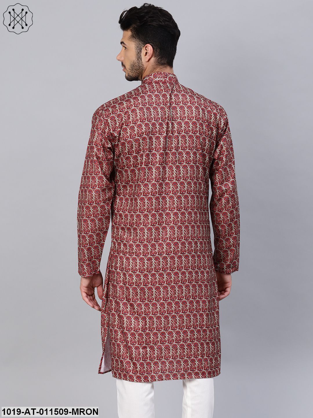 Men's Cotton Blend Maroon Printed Only Long Kurta