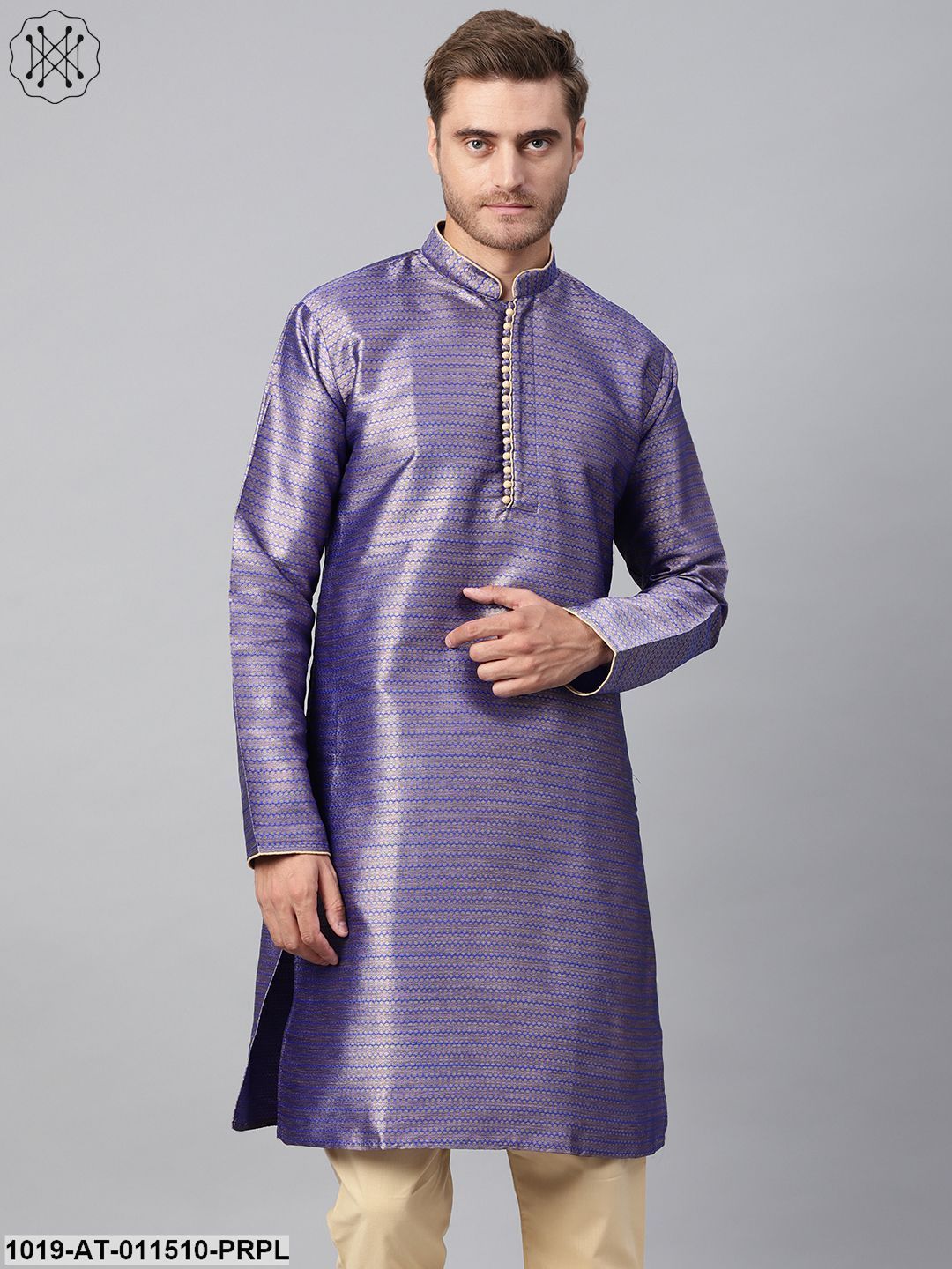 Men's Silk Blend Purple Only Long Kurta