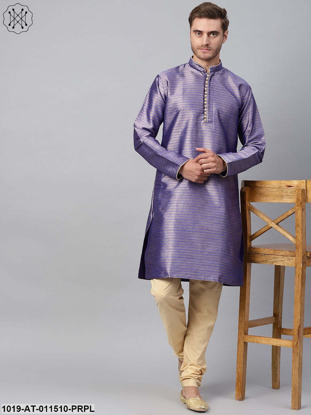 Men's Silk Blend Purple Only Long Kurta