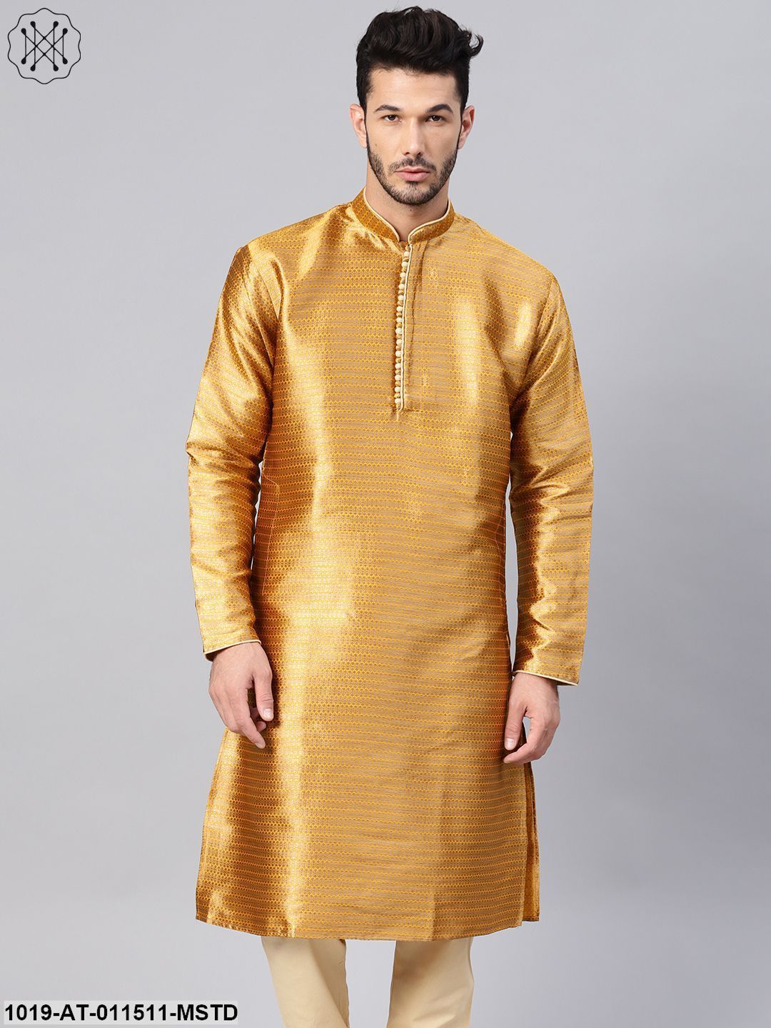 Men's Silk Blend Mustard Only Long Kurta
