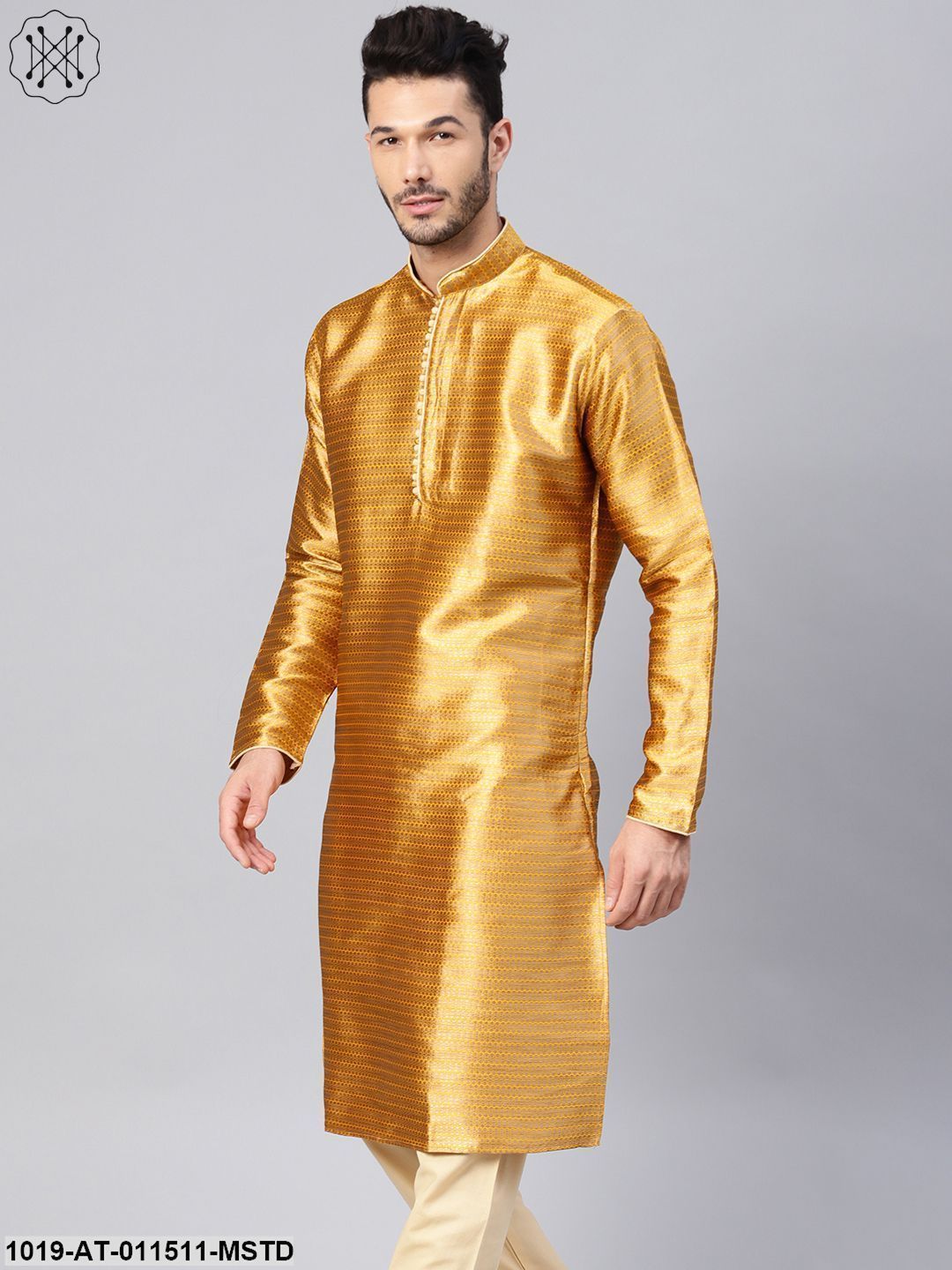 Men's Silk Blend Mustard Only Long Kurta
