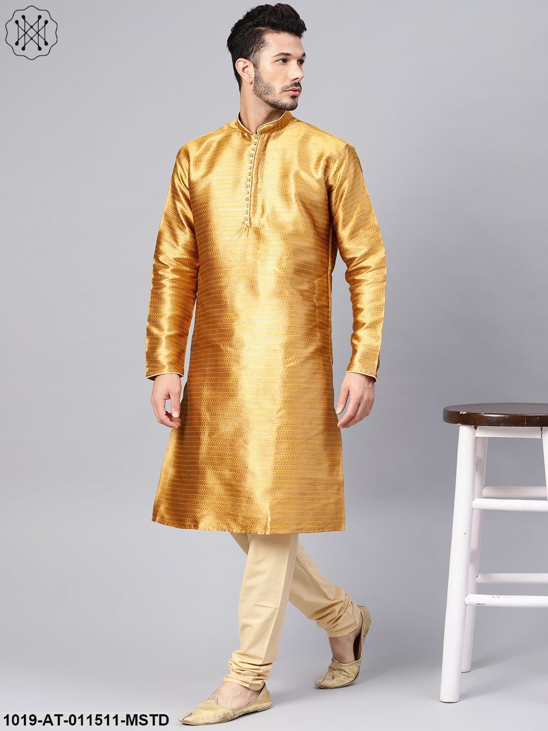 Men's Silk Blend Mustard Only Long Kurta