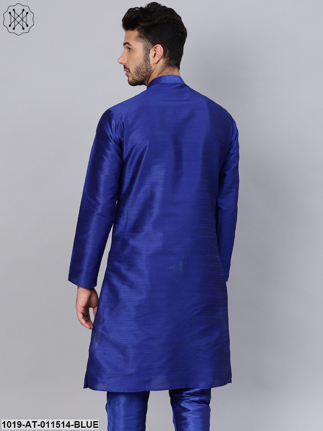 Men's Silk Blend Royal Blue Solid Only Long Kurta - Sojanya