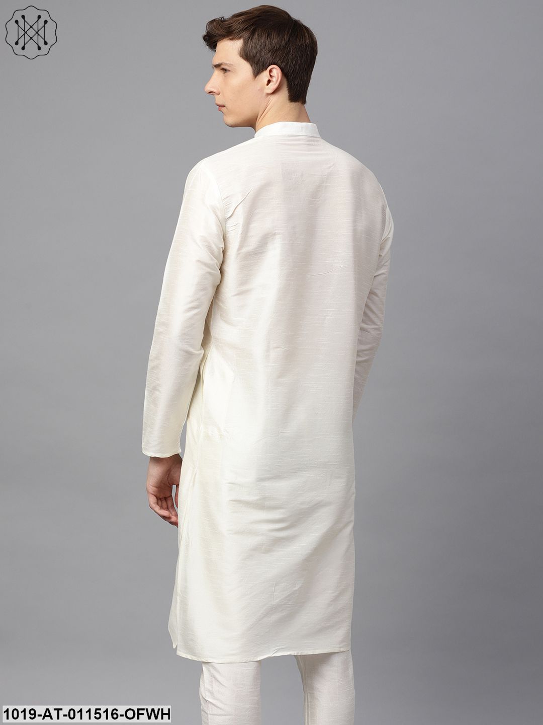 Men's Silk Blend Off White Solid Only Long Kurta - Sojanya