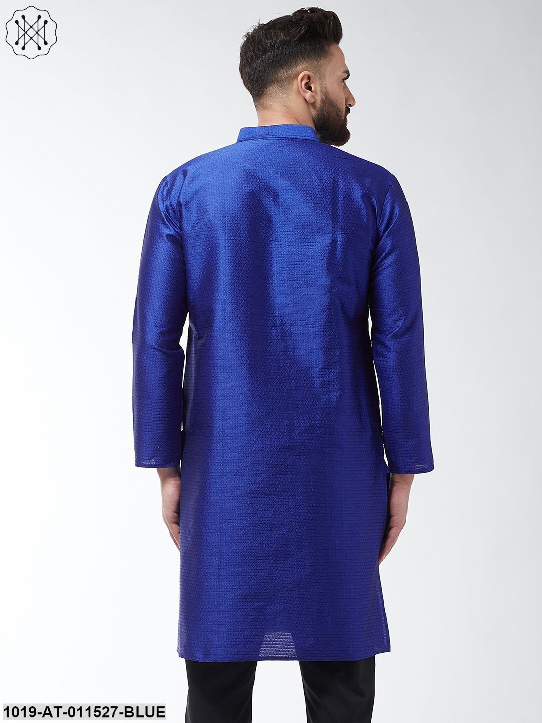 Men's Silk Blend Royal Blue Self Design Only Long Kurta