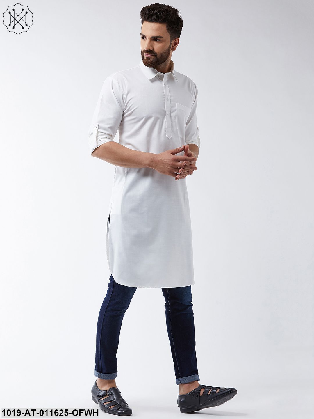 Men's Cotton Off White Solid Pathani Only Long Kurta