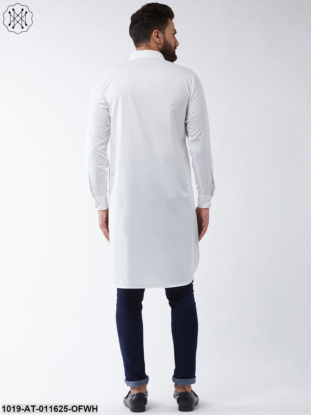 Men's Cotton Off White Solid Pathani Only Long Kurta